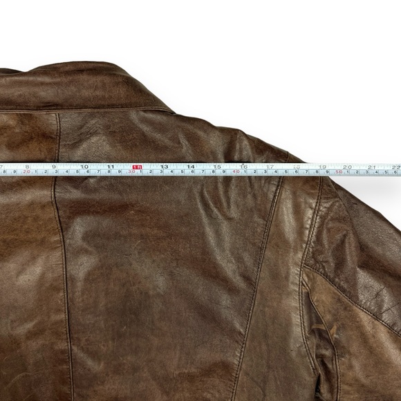 Paris Sport Club Sz Medium Brown Leather Bomber Jacket Front Pockets Fully Lined - Picture 13 of 16